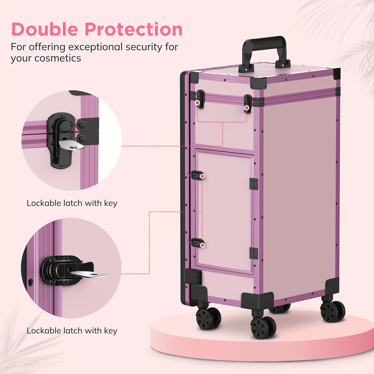 [Portable Foldable Nail Desk] Rolling Portable Manicure Table With Drawers, Mirror And Nail Polish Organizer, Lockable Makeup Train Case, Foldable Nail Desk, Bonus 3pcs Eyebrow Razors