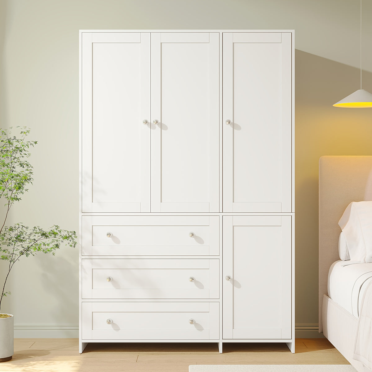 31.5" /47.3"/63" Wardrobe Armoire Closet with Mirror & Hanging Rod, Large Drawers & 2/3/4 Doors