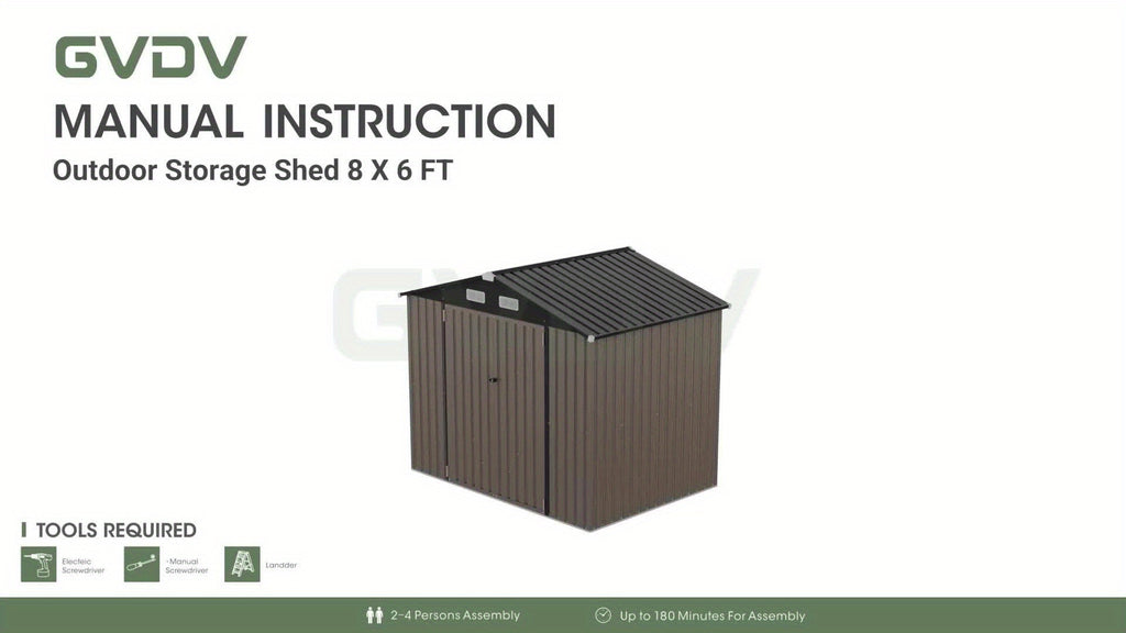 [Metal Storage Shed] 8x6ft (7.33'x5.28' Base, No Floor), 6 X 4ft, 10x12ft, 10x14ft, Metal Steel Outdoor Storage Shed with Air Vent & Lockable Doors, for Garden, Patio And Backyard, Tools, Bike