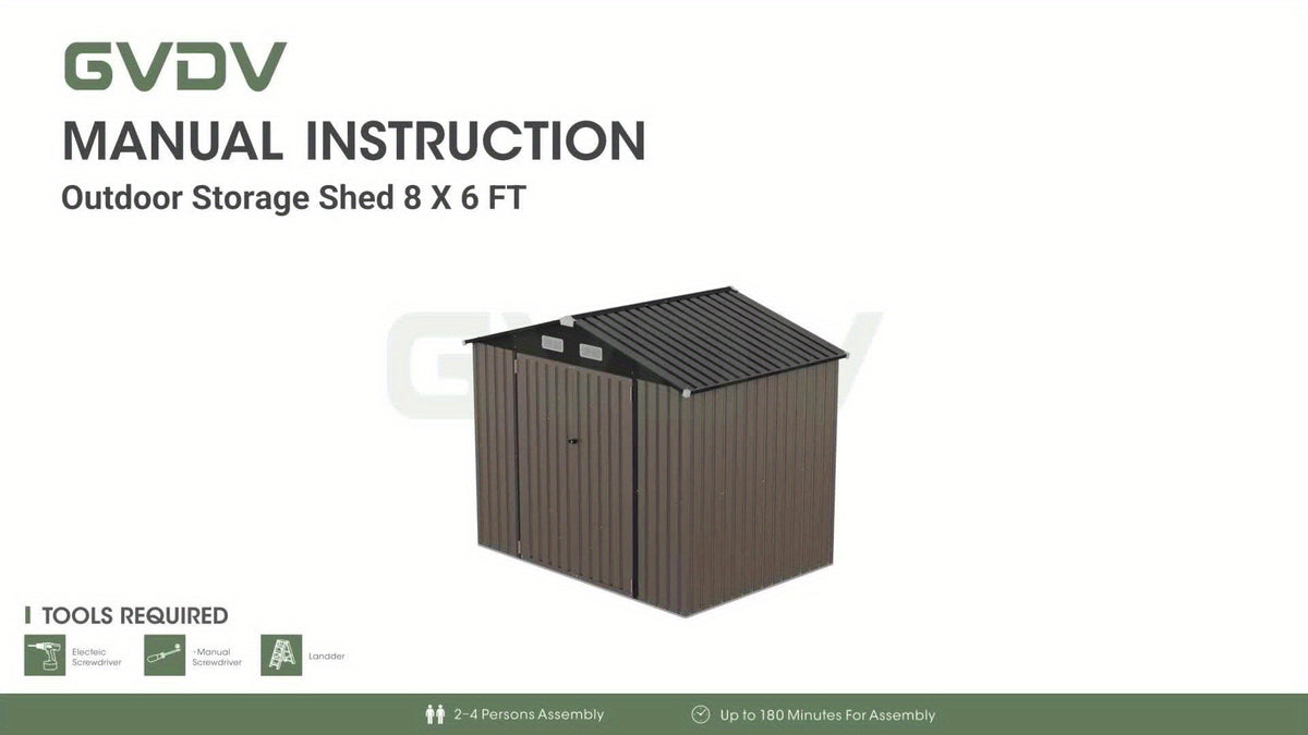 [Metal Storage Shed] 8x6ft (7.33'x5.28' Base, No Floor), 6 X 4ft, 10x12ft, 10x14ft, Metal Steel Outdoor Storage Shed with Air Vent & Lockable Doors, for Garden, Patio And Backyard, Tools, Bike