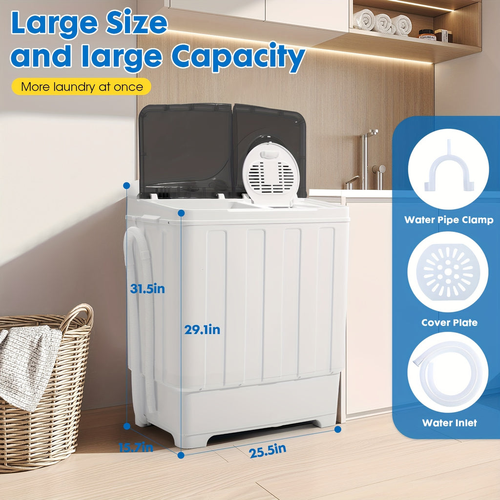 PLENTORA Portable Washing Machine Twin Tub - 28Lbs Compact Washer (18Lbs) And Dryer (10Lbs) Combo with Drain Pump - Mini Laundry Machine for Apartments, Dorms, Rvs, And Camping