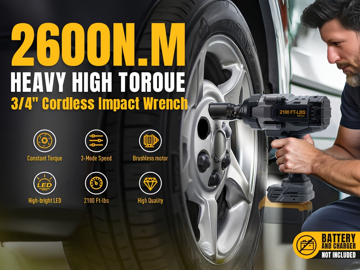 1700/2100 Ft-Lbs Cordless Impact Wrench, 3/4 Inch Electric Impact Gun, Compatible with Dewalt 20V MAX Battery, Brushless Constant High Torque Impact Driver with 3 Speed, Tool Solely (No Battery Included)