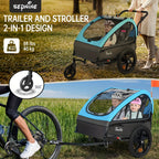MOJAY Bike Trailer for Kids, 2in 1 Canopy Carrier Converts to Stroller Suitable for 1 to 2 Kids, 12+ Months, Quick Attach to Bike, Foldable, with 5-Point Harness And Storage Bags