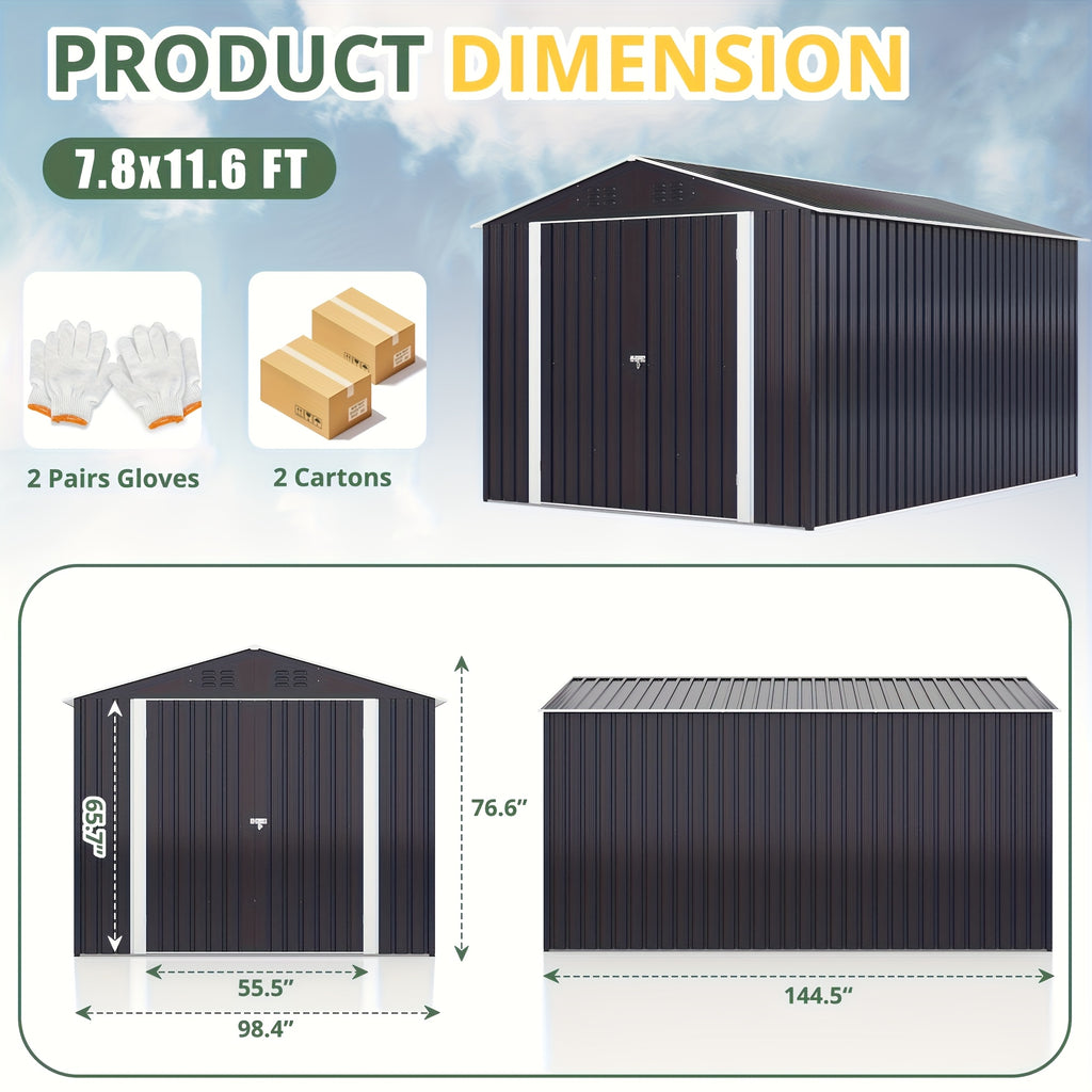 8x8/10x10 FT Outdoor Storage Shed, Garden Shed With Updated Frame Structure And Lockable Doors, Metal Tool Sheds For Backyard Garden Patio Lawn, Grey