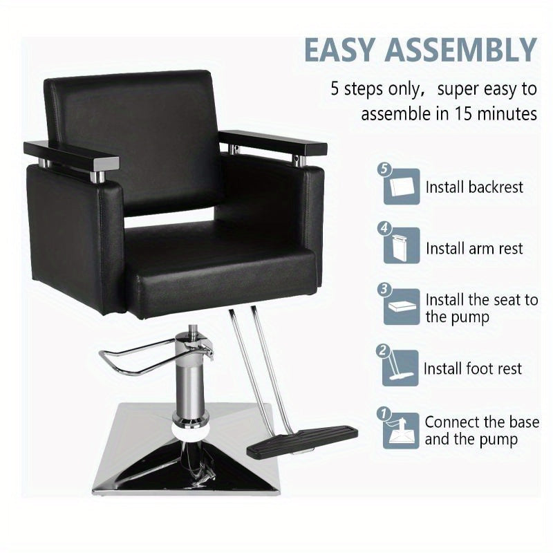Omysalon Hydraulic Styling Chair for Hair Salon, Modern Hairdressing Barber Chair W/Square Base And Footrest, 360 Degrees Swivel, Beauty Spa Equipment