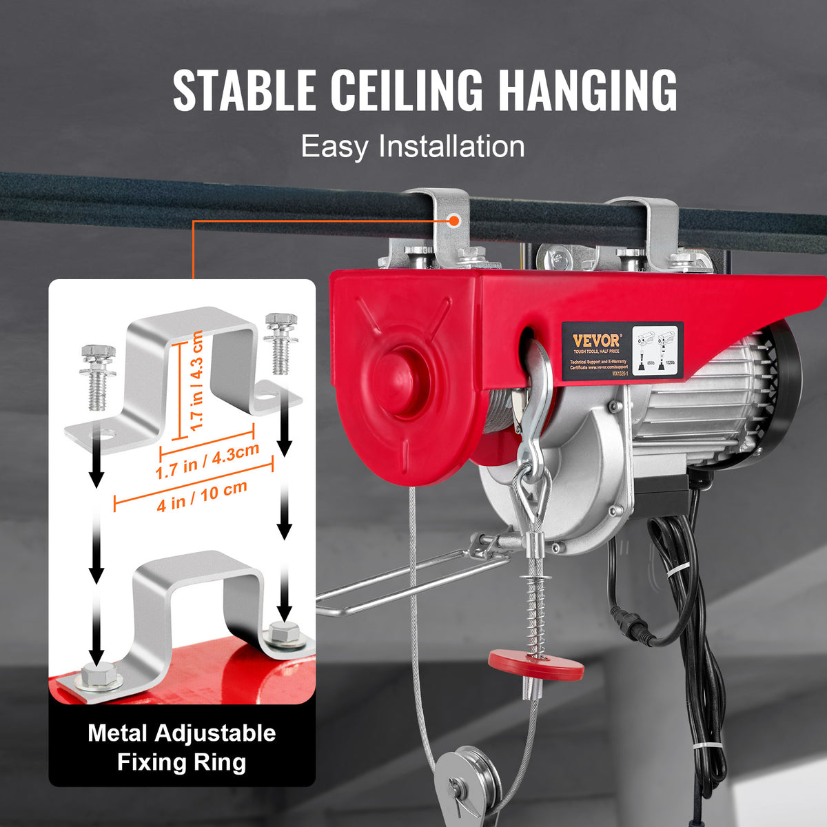 VEVOR Electric Hoist, 1320LBS Electric Winch, Steel Electric Lift, 120V Electric Hoist with Wireless Remote Control