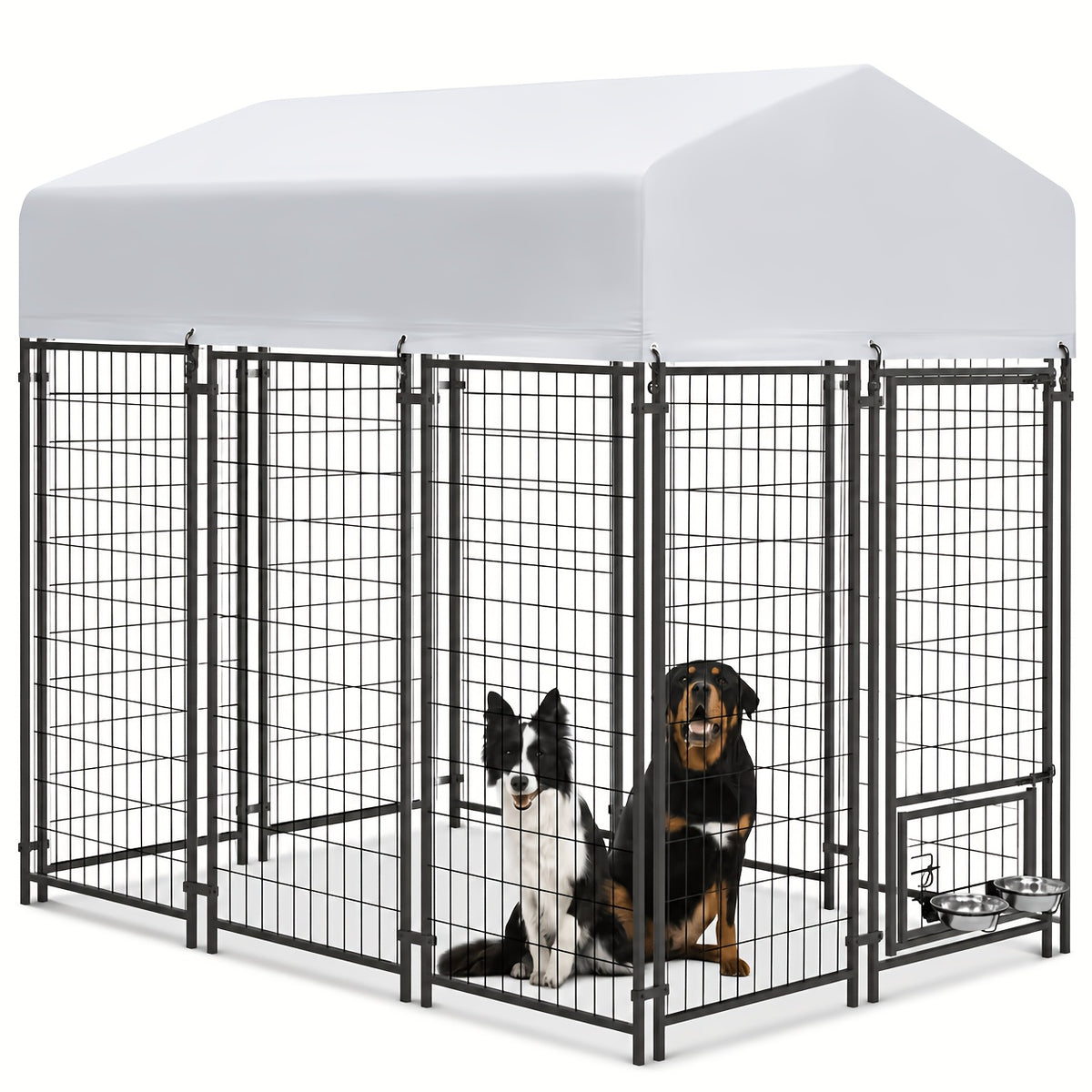 TOWALKER Outdoor Dog Enclosure for Big Dogs, Sturdy Welded Wire Steel Dog Play Area Fence Featuring a Secure Lock, Pet Pen with Uv-Resistant Roof Cover for Outdoor Use