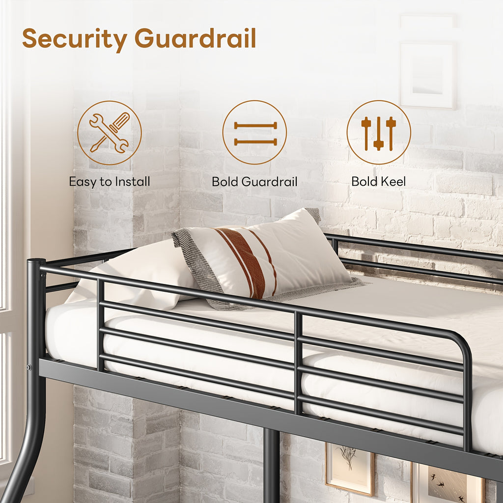 Bunk Beds Twin Over Twin/Full Size, Heavy Duty Metal Bunk Bed Frame With Angled Ladder For Spaces-Saving, Smooth Rounded Edges, Noise Free & Easy Assembly, Black