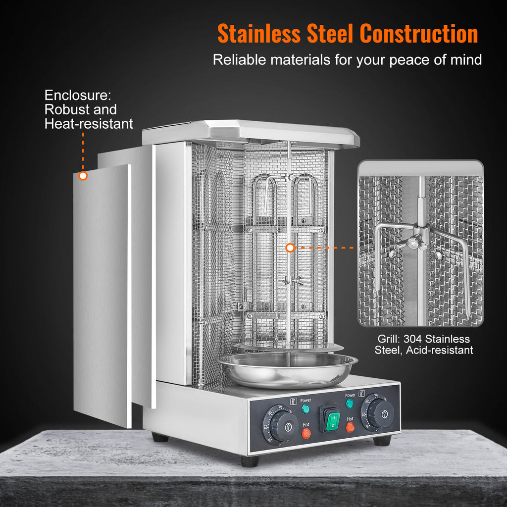 VEVOR Stainless Steel Shawarma Grill Machine Vertical Gyro Rotisserie Doner, Electric/Electric heating type/Gas (propane)