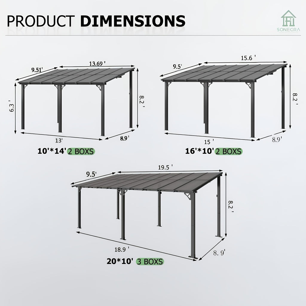 Outdoor Gazebo & Pergola Set - Hard Top Lean-to Wall Mounted Aluminum Alloy Awning With Canopy Roof, Outdoor All-Weather Cover For Patio, Backyard, Deck, Shade & Rain Protection(Multi-size Selection)