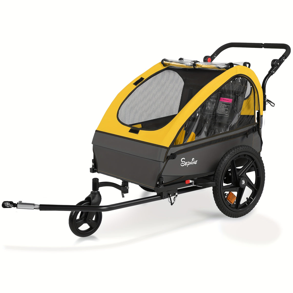 MOJAY Bike Trailer for Kids, 2in 1 Canopy Carrier Converts to Stroller Suitable for 1 to 2 Kids, 12+ Months, Quick Attach to Bike, Foldable, with 5-Point Harness And Storage Bags