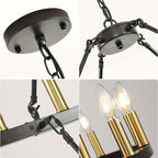 [Modern Farmhouse Chandelier] Modern Farmhouse Chandelier 2 Tier Round Wheel Chandelier Large High Ceiling Light