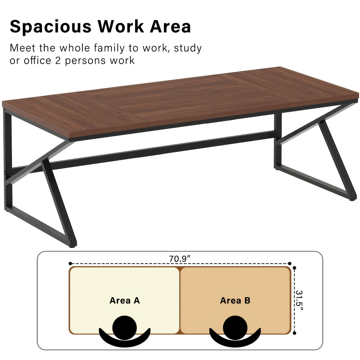 [Extra Long Computer Desk] 70 Inch Extra Long Computer Desk, Industrial Metal Wood Home Office Desk, Large PC Laptop Table For 2 Person Executive Writing Work Study Gaming, Bedroom Living Room Dual Monitor Desk, Dark Gray