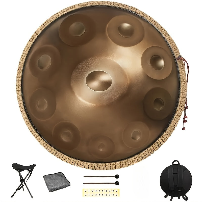 440Hz 22-Inch 10 Notes Handpan Drum Premium Steel Hand Drum For Adults, Golden Handpan Instrument For Meditation, Sleep Aid & Relaxation. A Complete Soothing Sound Healing Tool For Mindful Practice Gift Giving.