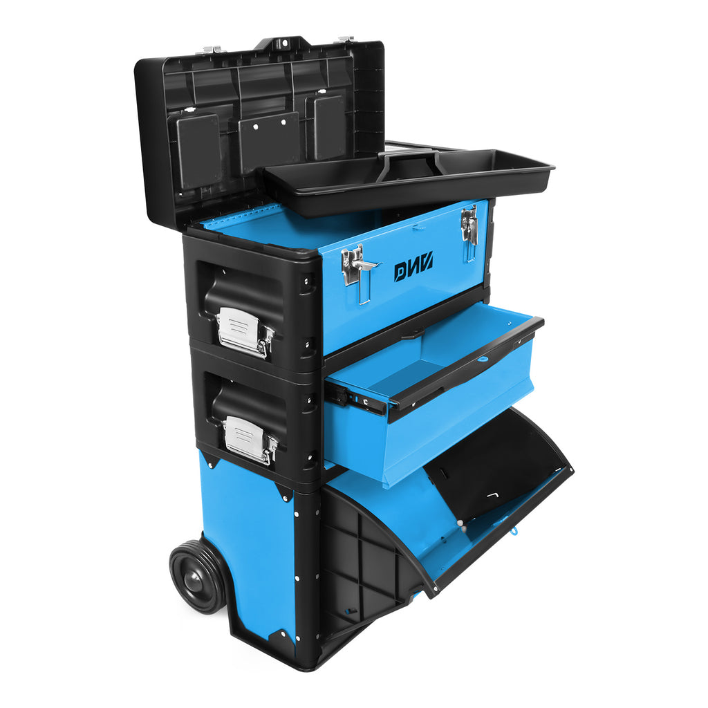 3-Tier Stackable Separate Hand Case Tool Boxes Trolley, 3-in-1 Storage Compartments, 19.5" x 12" x 28.5"