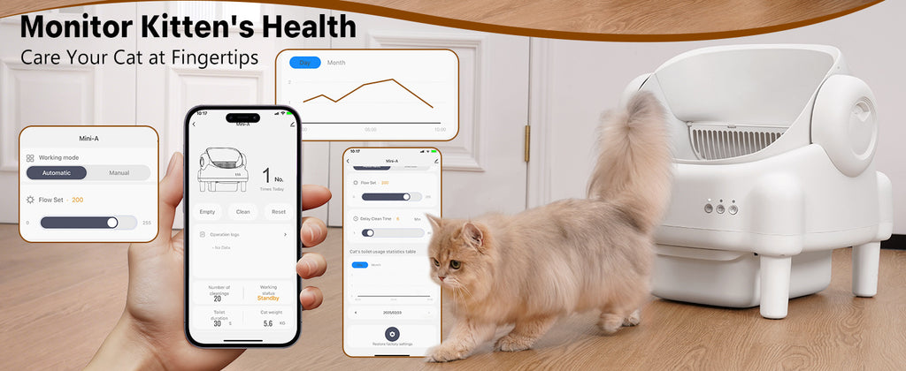 Self Cleaning Cat Litter Box, Automatic Kitty Litter Boxes For Multiple Cats, Built In Ambient Light, Double Odor Removal Safety Protection With App Control, Contain 1 Rolls Liners Bags And 1 Brush, Ideal For Helloween And Chritsmas Gift