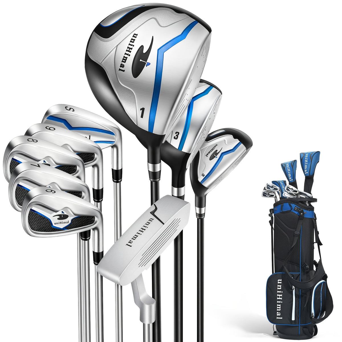 Men's Golf Club Set, Right Hand 9-11pcs Complete Set with Driver, Woods, Hybrids, Irons, PW, SW, Putter, Stand Bag And Headcovers