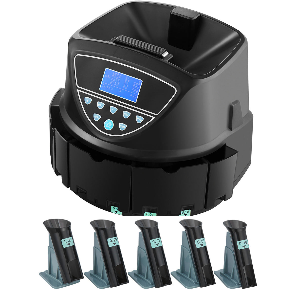 VEVOR Upgraded Coin Counter & Sorter, Coin Sorter and Wrapper Machine with Intuitive Display, Change Counter for USD Coins 1￠ 5￠ 10￠ 25￠ $1, Sorts up to 300 Coins/Min, with 5 Coin Tubes and 5 Trays