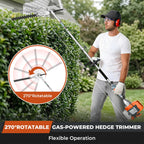 62CC 2-Stroke Gas Powered Weeder, 2HP, 8500RPM, 6-in-1/ 2-in-1 Multi-Tool: Gas Hedge Trimmer, Lawn Mower, Chainsaw & Extension Pole Pruner, for Garden, Farm & Courtyard Landscaping Maintenance