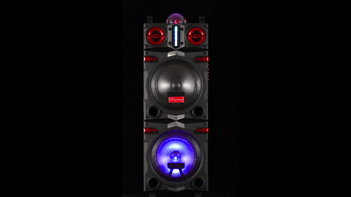 Dual 10" Bluetooth Karaoke Speaker, Portable Subwoofer with Heavy Bass, LED Flashing Lights, Mic & Remote, Multi-Mode (BT/USB/TF/AUX/FM), TWS Pairing, Handle & Wheels for Home, Party, Outdoor Events