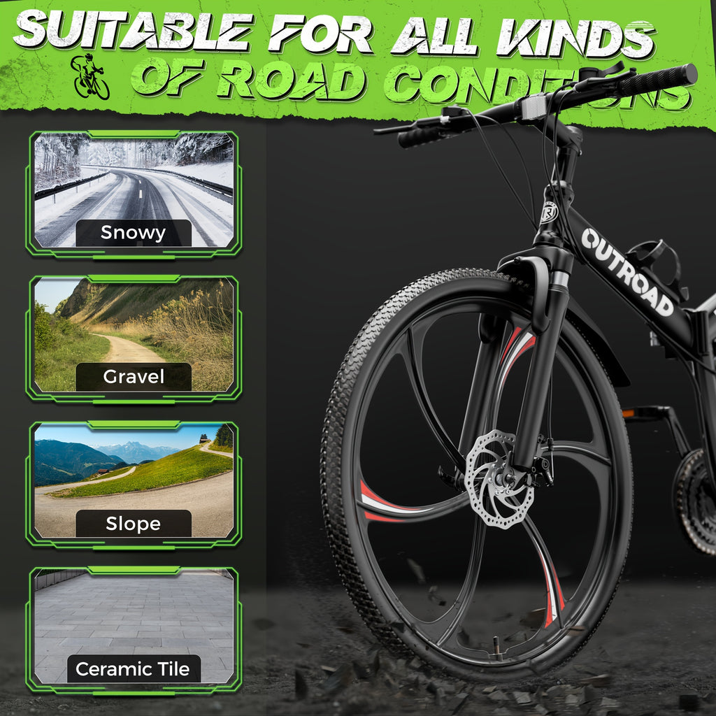 26 Inch Adult Folding Bikes/Mountain Bikes, 21 Speeds Mountain Bicycles with Full Suspension, Dual Disc Brake, High Carbon Steel Frame, Foldable Bike for Men/Women/Teen (Black&Orange)