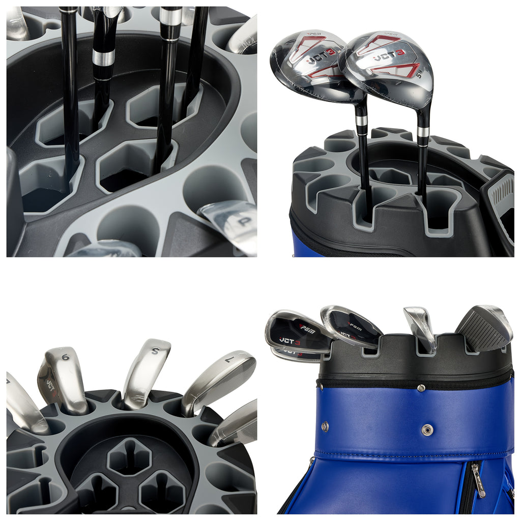 PGM Golf Cart Bag With 14 Way Organizer Divider Top, Premium Cart Bag With Handles And Rain Cover For Men/Blue