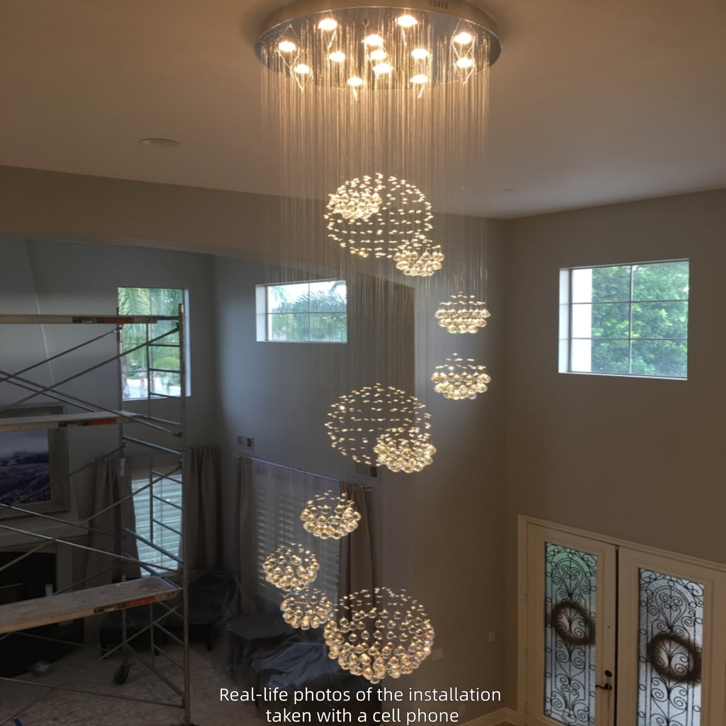Modern LED Crystal Chandelier for Height Ceiling 2 Story Foyer Lighting 13-Light Flush Mount Foyer Lighting