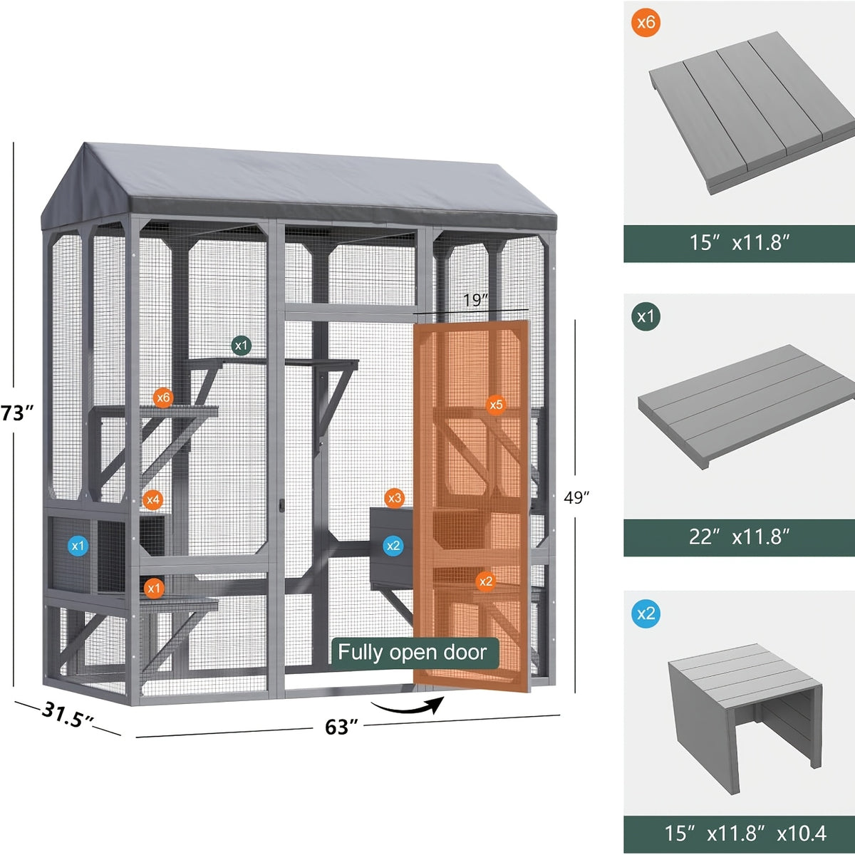 72 Inch Catio Outdoor Cat Enclosure, Large Cat House for Mulitiple Cats Walk in Cat Cage with Cover and Sunshine Panel Roof, Feral Cat Shelter with 7 Platforms and 2 Resting Box