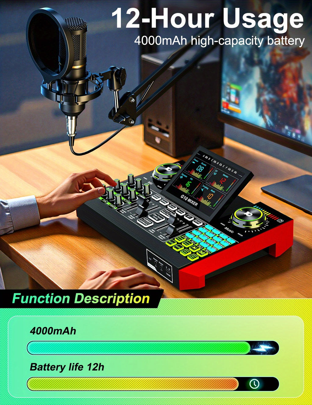 Tenlamp G10 BM800 Mic Mixer Set Podcast Influencer KOL Singing Gaming DJ Mixing Station Controller Equipment Studio Professional Recording Electronic Music Mixer Power Karaoke Machine Available Dynamic Condenser Wired Microphone Portable Microfono