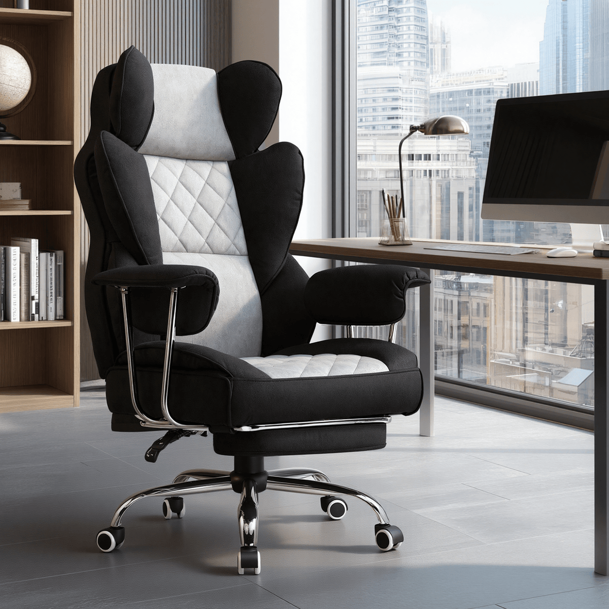 Executive Office Chair for Heavy People, Gaming Chair, Ergonomic Wide Desk Computer Chair with Pocket Spring Lumbar Support, Footrest, Outward Fixed Soft Armrests, High Back PU Leather, Height Adjustable, Big and Tall