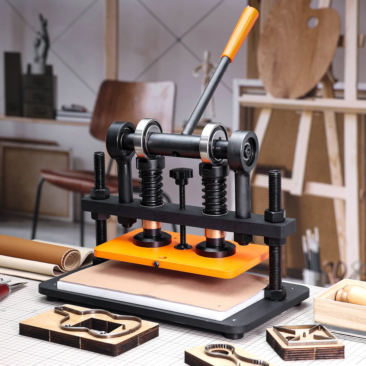 VEVOR Leather Cutting Machine, 10.2 x 4.7/10.2 x 5.9/14.2 x 10.2 in Embossing Plate Manual Die Cutter, 0.47 in Pressure Stroke Leather Embossing Machine, Dual Guide Shafts Die Cut Machine for Various of Materials