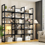 Industrial Bookcase, 71-Inch 5-Tier Triple-Wide Geometric Display Shelf for Home or Office