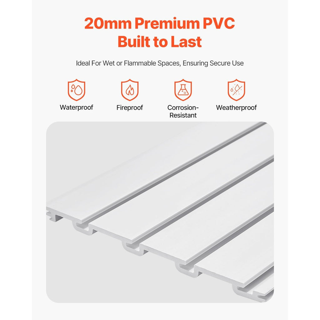VEVOR 2 x 4 ft / 4 x 4 ft / 8 x 4 ft Slat Wall Paneling PVC White Garage Slatwall with Modular Design White/Grey/Black