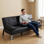 67" Convertible Futon Sofa Bed, 2 Thickness Seat Cushion, Adjustable Folding Couch with Detachable Armrest & Cup Holders, Heavy Duty 700 LBS Metal Frame, Multifunctional Sleeper Sofa for Living Room Bedroom Apartment Dorm