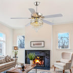 Crystal Ceiling Fan Fandelier with Lights - Modern Outdoor Fans with Remote Control, Noiseless AC Motor, Retro/Farmhouse Lighting, Dining Room, Living Room (52"