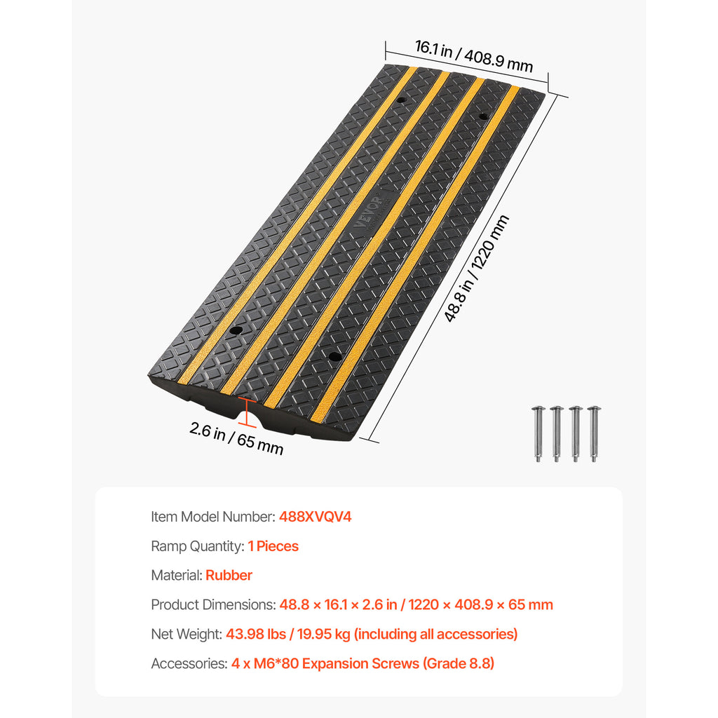 VEVOR 1 Pcs /2 Pcs / 3 Pcs Driveway Rubber Curb Ramp 33069 lbs 2.6 in Rise Threshold Ramp