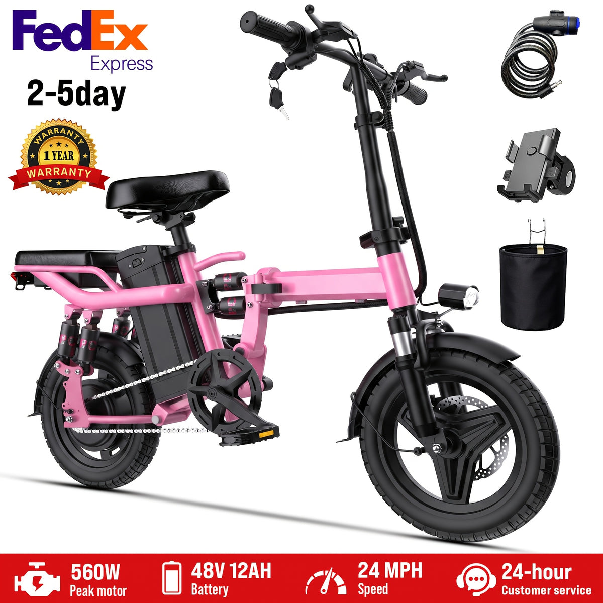 Folding Electric Bike, 560W Motor, 18-24MPH Top Speed, 48V 7.8-12AH Battery, 25-30 Miles Pedal-Assisted Range, 500LBS Max Load Capacity, Ideal for Daily Commuting And Outdoor Trips