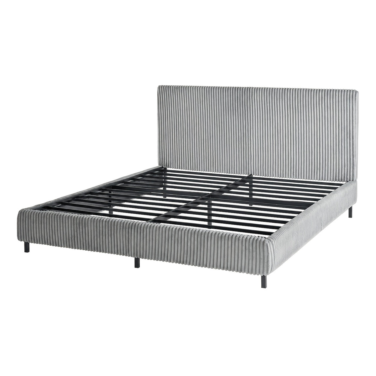Platform Bed Frame with Upholstered Corduroy Headboard, Fully Padded 3.5" Thick Gap-Free Design, Heavy Duty Metal Slats, No Box Spring Required