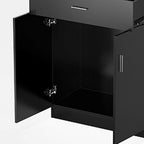 OmySalon Professional Salon & Spa Storage Station - Free Standing Barber Cabinet with Drawer, Large Storage Compartment, and 6 Hair Dryer Holders - Durable PVC, Hypoallergenic, Black