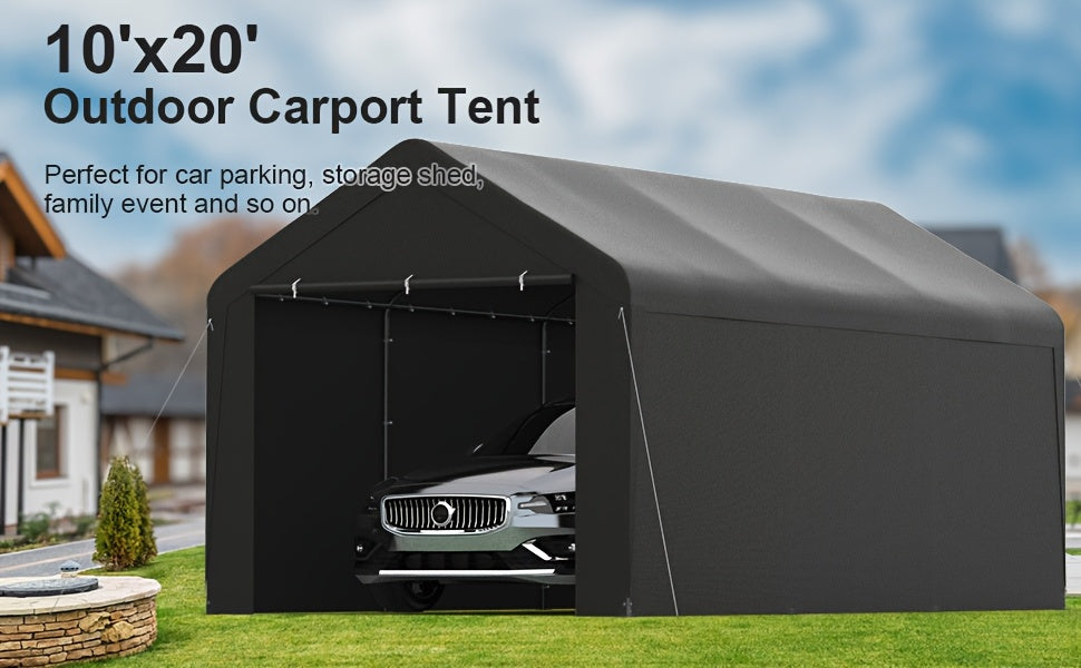 Carport 10X20 Ft Canopy Steel Canopy Storage Shed, Portable Garage Party Tent, Portable Garage with Removable Sidewalls And Doors All-Season Tarp for Carport, Parties, Weddings