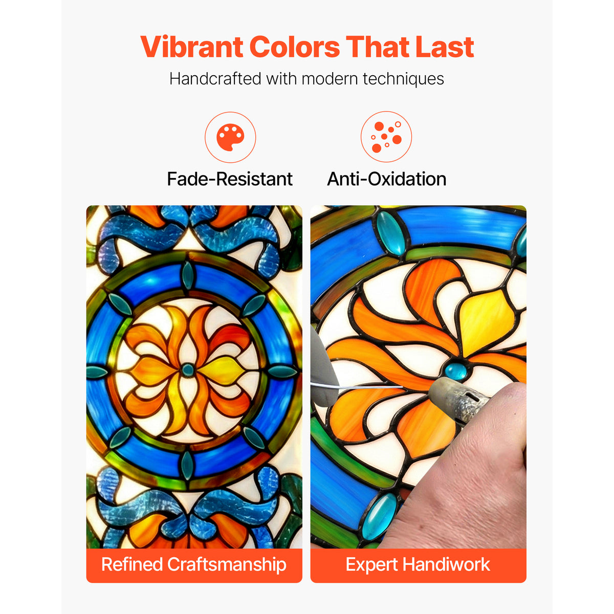 Stained Glass Window Panel, VEVOR Tiffany-Style 35.1 x 12.9 in Hanging Transom Art with Chain