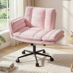 Modern Office Crossover Wheelchair, Luxurious Plush Vanity Chair with Wheels, Adjustable Armrests, Ergonomic Office Chair Suitable for Bedrooms, Computer Makeup Rooms, And Offices, Available in White, Black, Pink, And Gray, Stable And Durable