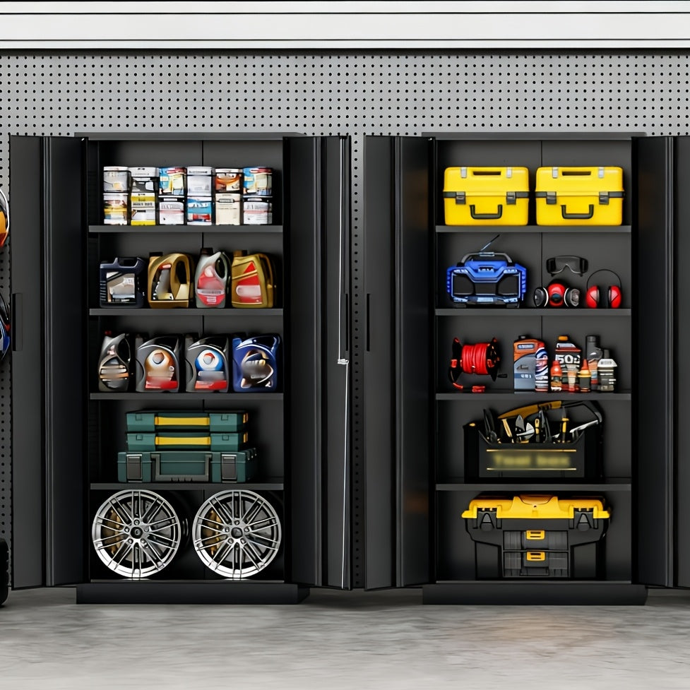 Lockable Metal Storage Cabinet |72-Inch Black for Garage Storage Cabinet with 2 Doors And 4 Shelves, Suitable for Garages, Basements, And Repair Shops