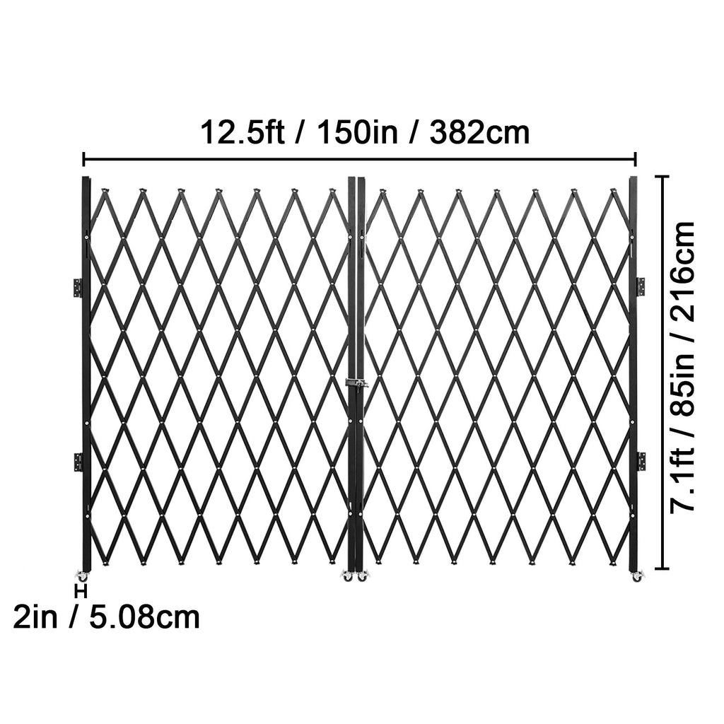 VEVOR Double Folding Security Gate, 87" H x 150" W Folding Door Gate, Steel Accordion Security Gate, Flexible Expanding Security Gate, 360 Rolling Barricade Gate, Scissor Gate or Door with Keys