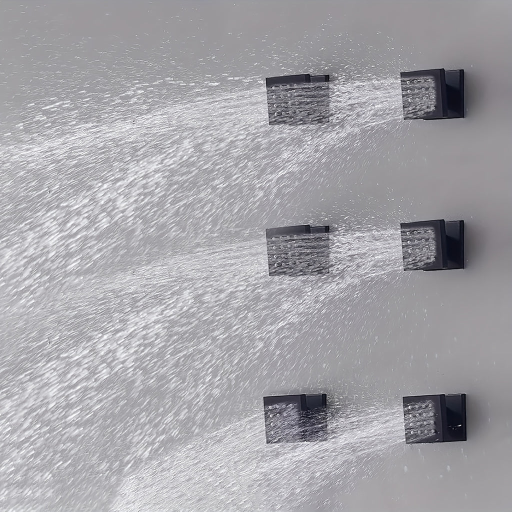 Thermostatic Shower System Set, Featuring a 14X20 Inch LED High-Pressure Rainfall Shower Head, a Luxurious Bathroom Combo with a Handheld Sprayer And Six Massage Body Jets, Including Rough-In Valve Body And Trim, Bathroom Additions in Matte Black