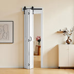 VEVOR Bifold Barn Door, 24" x 84"/36" x 84", MDF Bi-Fold Sliding Closet Doors, Hardware Kit Included, H-Frame Space-Saving Design, Need to Assemble, for Bedroom, Living Room, Wardrobe and Room Divider, White