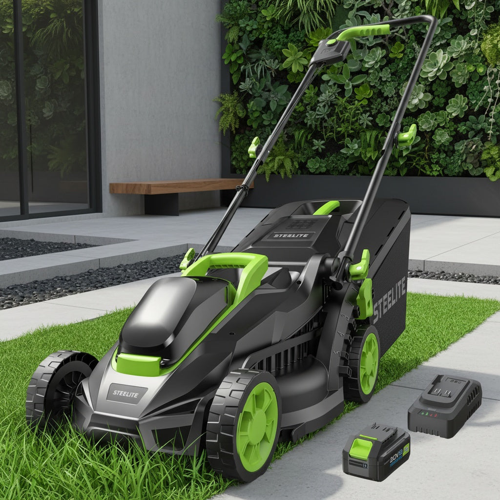 Deli Steelite 13-Inch Cordless Lawn Mower, 21V Electric Lawnmower with Brushless Motor for Garden, Configuration 1 Battery And 1 Charger Or 2 Batteries And 1 Charger