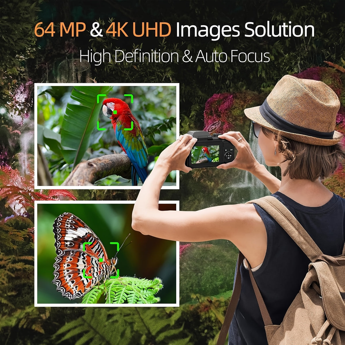 NBD 64MP Digital Camera Designed for Photography And Videography, Featuring a 4K Vlogging Capability with a 3-Inch Flip Screen, 16X Digital Zoom, Wifi And Autofocus, Along with a Camera Strap, Tripod, Two Batteries, And a 32GB TF Card