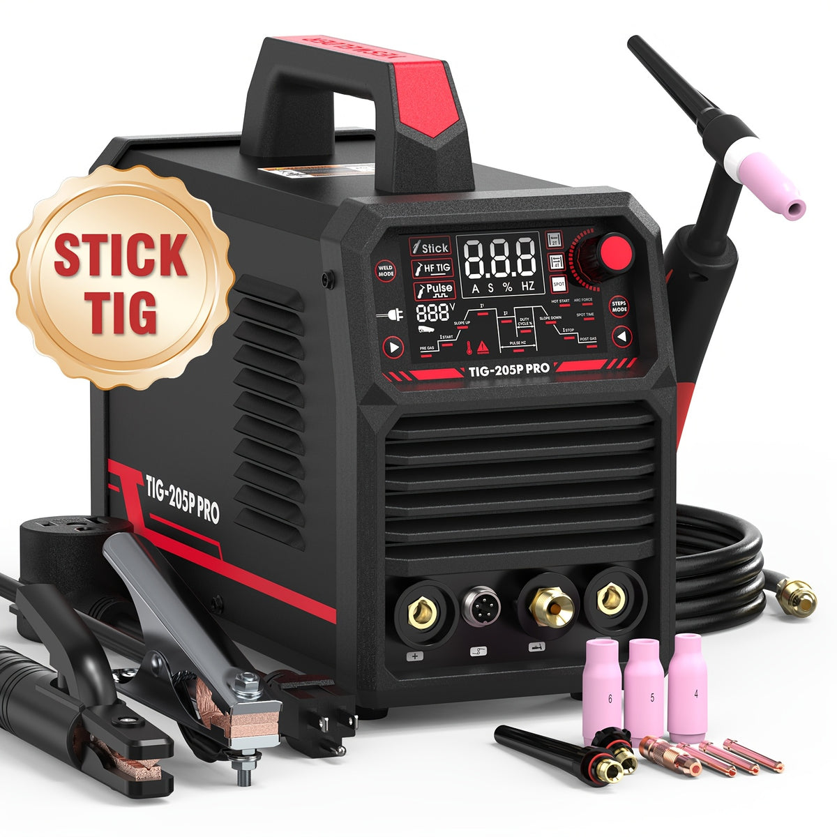 205Amp TIG Welder with Pulse, Large LED Display, 3-in-1 Stick/DC TIG/Pulse TIG, 110/220V Welding Machine