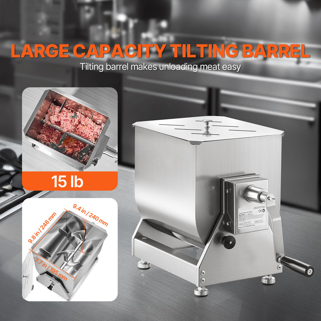 VEVOR Manual Meat Mixer 10L/20L/30L/40L Fixed Tank Mixing Max 60LB for Meat Sausage Mixer, Non-tiltable style/Tiltable style